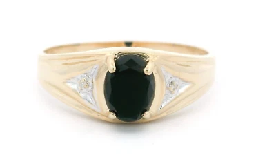 Anillo de oro amarillo de 10 quilates de ónix negro y diamantes para hombre talla 13,75 Foto 1 de 4