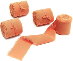 4 Rolls 1.5"W X 5Yd Orange Handmade Fringe Chiffon Silk Ribbon, Frayed Edges Rib - Picture 1 of 7