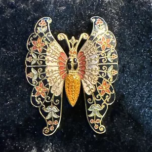 Broche de mariposa vintage Cloisonne grande - Imagen 1 de 6