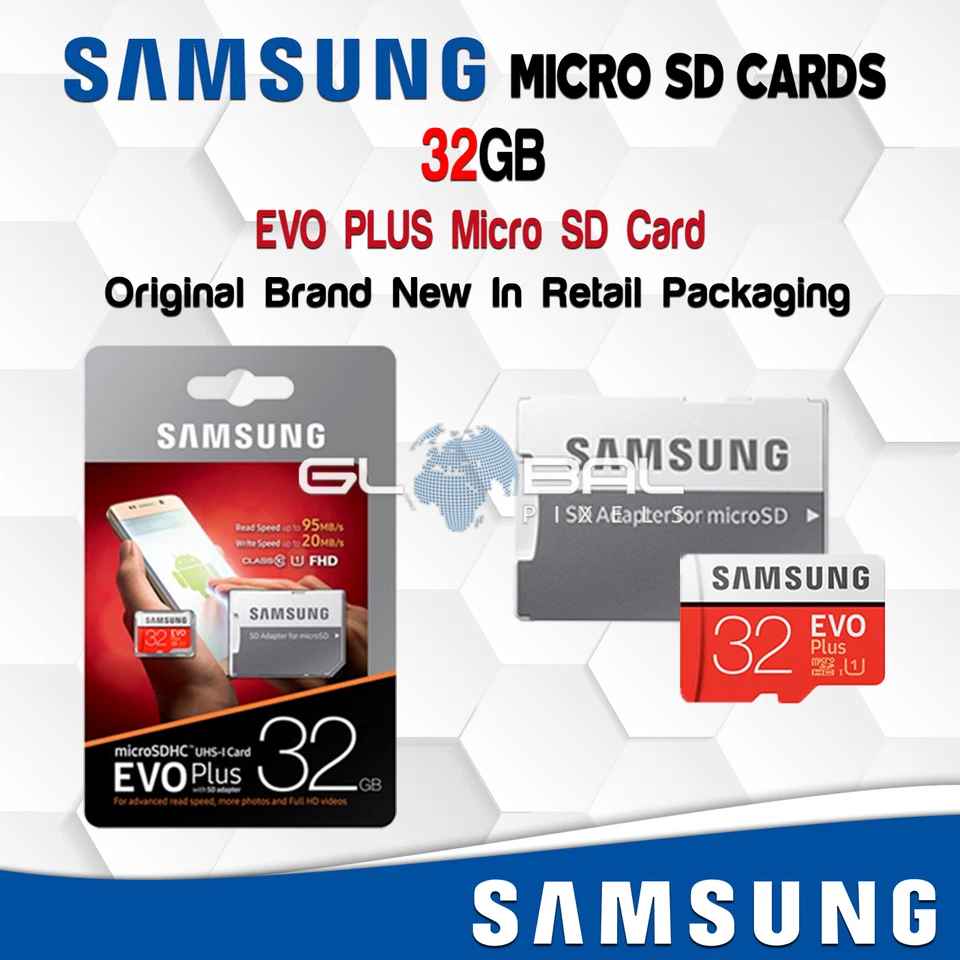 SAMSUNG EVO PLUS Micro SD Card 32GB Adapter Memory Class 10 Fast HD Phone Camera - Image 1 of 2
