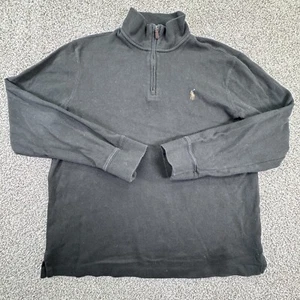 Polo Ralph Lauren Mens Estate Rib 1/4 Zip Mockneck Flesh Pony Sweater Black Sz M - Picture 1 of 7
