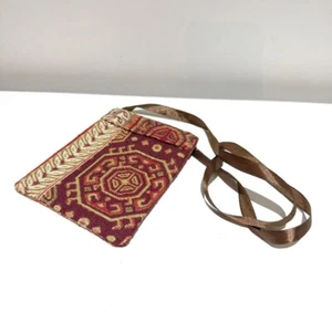 small purse travel wallet bag folk ethnic print geometric burgundy - Picture 1 of 7