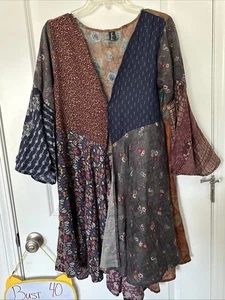 Cardigan donna funky fili sacri boho patchwork manica a campana S/M colori autunno - Foto 1 di 9
