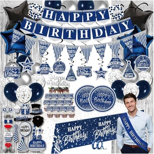 Vibrant Blue & Silver Birthday Decorations - 89pcs for Memorable Celebrations - Picture 1 of 10