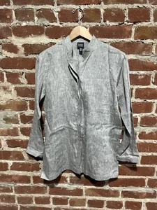 Eileen Fisher Womens Gray Long Sleeve Button Up Linen Shirt Size XS - Picture 1 of 3
