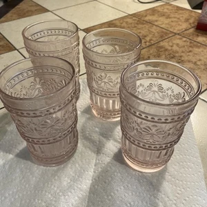 Pioneer Woman CASSIE ROSE PINK Set of 4 Highballs Flat Tumblers Rare - Picture 1 of 4