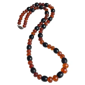 ANTIQUE VICTORIAN NATURAL BLACK JET FACETED HONEY BALTIC AMBER BEADED NECKLACE - Picture 1 of 8