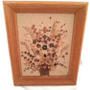 Vintage Handmade Seed Art Picture 1965/Wood Frame 12" x 10"/Country Farm Core - Picture 1 of 4