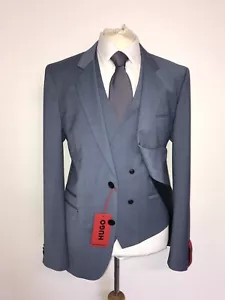 HUGO BOSS - TUTA extra slim fit 3 pezzi tinta unita LANA BLU - 40 Reg - W34 L32 - NUOVA CON ETICHETTE - Foto 1 di 18