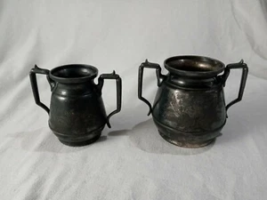 Meriden 1800 Peck House Hotel Cream & Sugar Bowls Antique Etched  Silver plate  - Picture 1 of 12