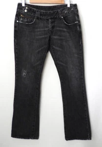 Wrangler Women's Sz 12 Black Distress Button Fly Waist Band Mid Rise Denim Jeans - Picture 1 of 8