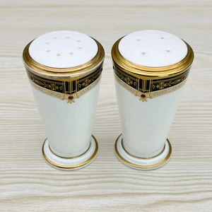NORITAKE Gold and Sable SALT & PEPPER SHAKERS SET Black Gold RAISED RED ENAMEL - Picture 1 of 18