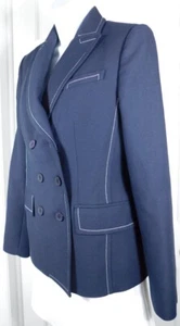 KAREN MILLEN Mujer Punto de contraste azul marino Cuello de muesca de doble pecho Blazer Sz 6 - Imagen 1 de 6