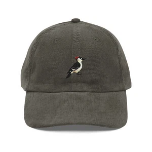 Embroidered Bird Hat Woodpecker Vintage corduroy cap - Imagen 1 de 6