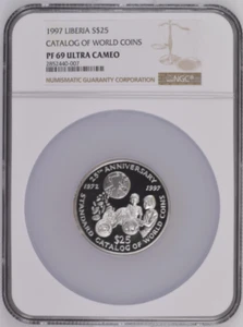 1997 Liberia S$25 Silver 2oz Catalog of World Coins NGC PF69UC - Picture 1 of 3