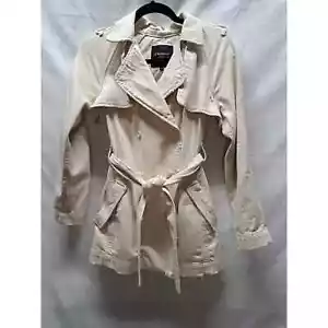 NWOT LE SUPERBE Rare Tan Eye C U embroidered distress DBL breasted trench coat - Picture 1 of 6
