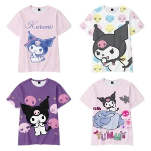 Japanese Girl Sweet Cartoon Kuromi Round Neck Short Sleeve T-shirt Basic Tee Top - Picture 1 of 27