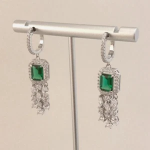 3Ct Emerald Cut Diamond Lab-Created Dangle Drop Earrings 14K White Gold Plated - Picture 1 of 7