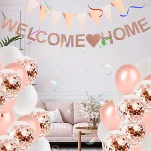 15 Pcs Welcome Home Banner Kit: Rose Gold Glitter Welcome Back Balloon Banner De - Picture 1 of 12