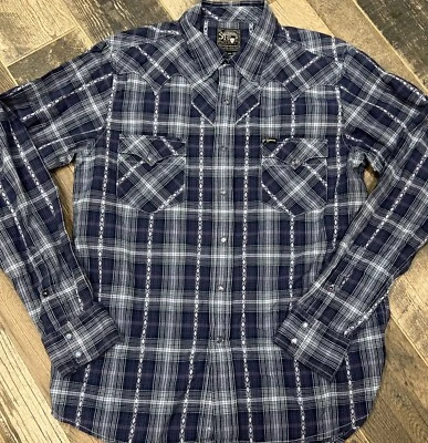 Southern Thread Men's Blue Plaid Snap Button Western Long Sleeve Shirt Large - Image 1 of 4