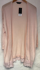 BNWT Dorothy Perkins Dusty Pink Open Cardigan Lace Trim Size 16 RRP £25
