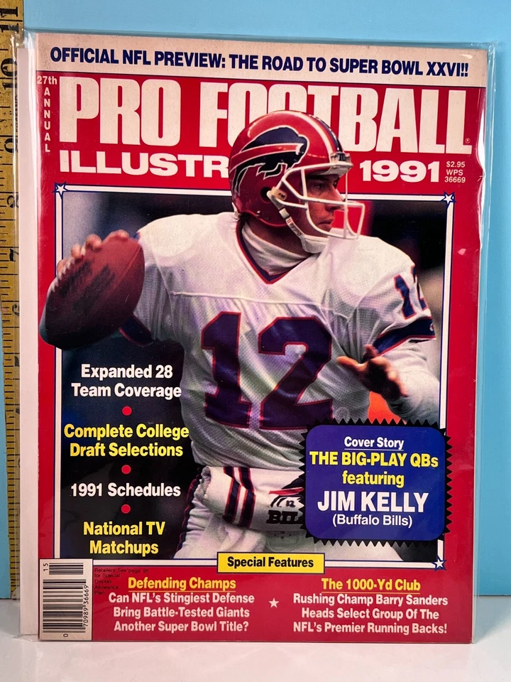 Anuario ilustrado de fútbol profesional 1991 cubierta Jim Kelly ¡Alta calidad!🔥 Foto 1 de 1