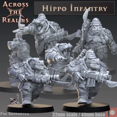 ACROSS THE REALMS DnD Hippo Infantry Squad of 3
