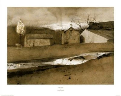 Litografía offset Last Light de Andrew Wyeth impresión artística granja granero paisaje 24x30 Foto 1 de 2