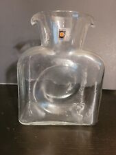 Vintage Blenko Clear Art Glass Double Spout Water Pitcher, Carafe, Sticker