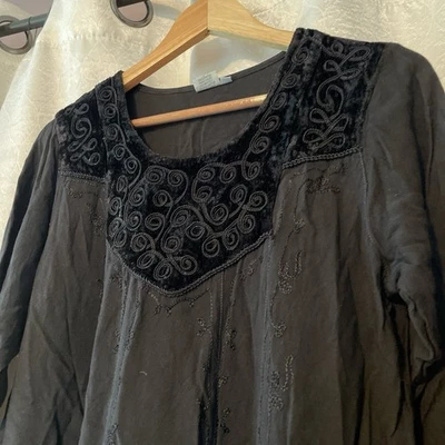 Vestido Boho Vintage Años 90 Negro Bordado Om Company Foto 1 de 4