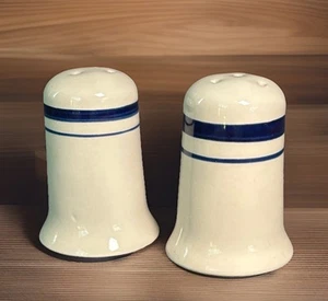 Restaurant Ware Blue Banded Salt & Pepper Shakers Mariner Blue Japan VTG 50s - Picture 1 of 7