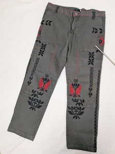 Johnny Was Kota Embroidered Twill Pant Size 12 Gray Red Black - Picture 1 of 4