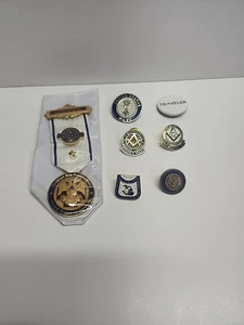 Masonic Temple Free Masons Of Michigan Badge, Label Pins & More (Lot Of 7) - Picture 1 of 17
