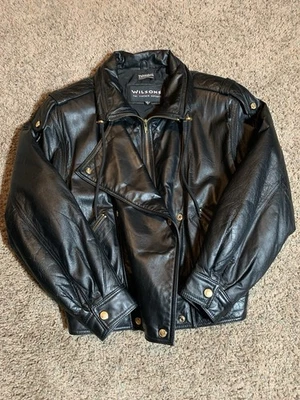 Chaqueta de motociclista de cuero Wilson vintage negra para hombre talla S Thinsulate Foto 1 de 4