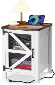 Nightstand with Charging Station, 18" Farmhouse Night Stand End Table with Barn - Picture 1 of 7