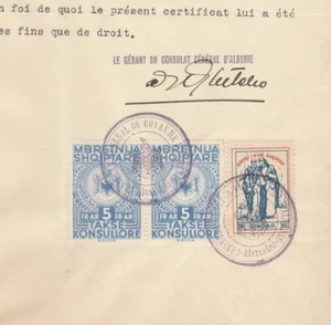 ALBANIA-EGIPTO Antiguo Raro Certificado Consulado Diplomático Ingresos Vinculados 1936* - Imagen 1 de 2
