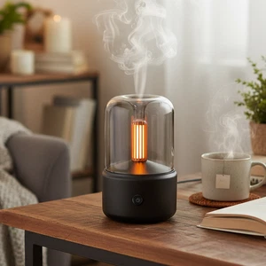 Black Vintage Style USB Candlelight Aroma Diffuser Humidifier 120ml - Picture 1 of 8