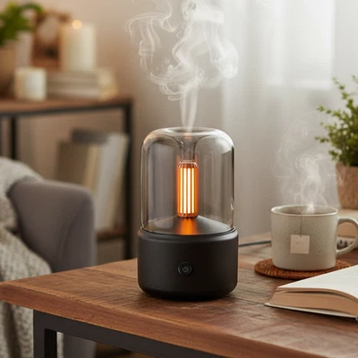 Black Vintage Style USB Candlelight Aroma Diffuser Humidifier 120ml - Image 1 of 4
