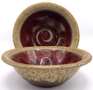 Paul Ray Art Set di 2 ciotole in ceramica rosso vortice smalto a goccia 7" - Foto 1 di 13
