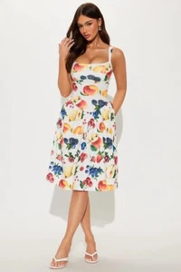 Vestido midi sin mangas Fashion Nova Feeling Fresh Fruit para mujer - talla pequeña 3/5 - Imagen 1 de 2