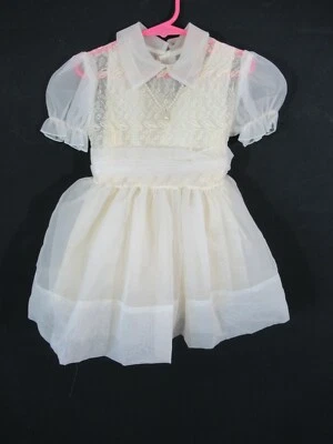 Vintage 50s Hollywood Creation Girls Dress Size 5 Ivory/Off White Sheer Nylon - Image 1 of 4