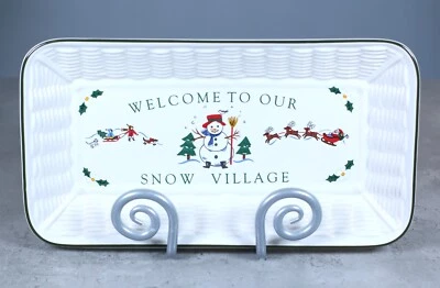 Pfaltzgraff Christmas Holiday Bread Tray Ceramic Welcome to Our Snow Village - Image 1 of 4