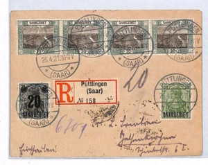 Germany SAARGEBIET Cover Püttlingen Registered 1921 Germania Ovpt Saar YQ135 - Picture 1 of 14