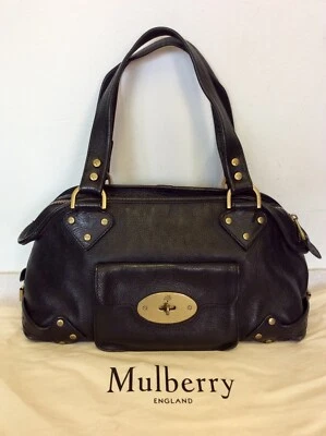 MULBERRY SCHWARZ LEDER FRONT POSTBOTE SCHLOSS TASCHE SCHULTER/HAND TASCHE - Bild 1 von 4
