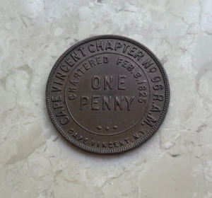 Cape Vincent New York NY Chapter No 96 Masonic Mason Penny Token #2 - Picture 1 of 2