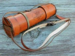 KELVIN & HUGHES BRASS WITH LEATHER CARRY CASE SPYGLASS MARITIME TELESCOPE - Picture 1 of 5