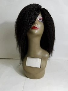 Peluca completa 100% virgen humana Remy cabello rizado recto 12" hecha a mano negra natural - Imagen 1 de 9