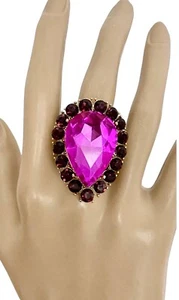 Fuchsia lila Kristalle kräftig edel Statement dehnbar Cocktail Party Ring - Bild 1 von 4