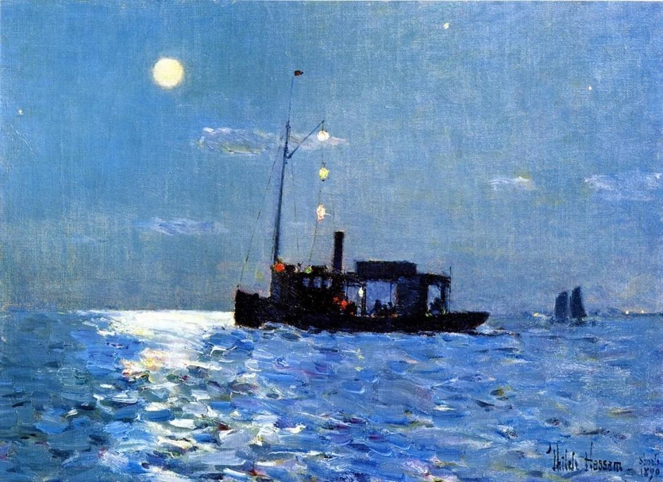 Isle of Shoals Moonlight Art Print – Childe Hassam c1890 Maritime Nocturne - Image 1 of 1