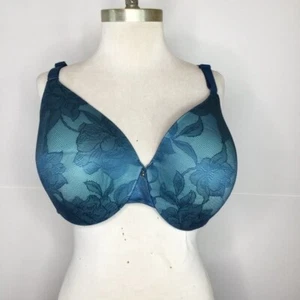 Cacique BH leicht gefüttert vollflächig blau Spitze geblümt 42DD verstellbare Träger - Bild 1 von 6